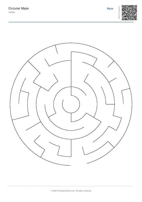 Free printable circular maze — Medium, with answer key — PDF download