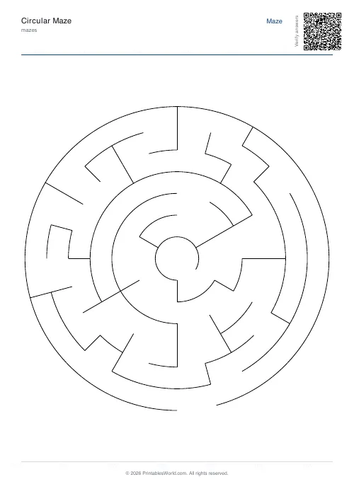 Free printable circular maze — Hard, with answer key — PDF download