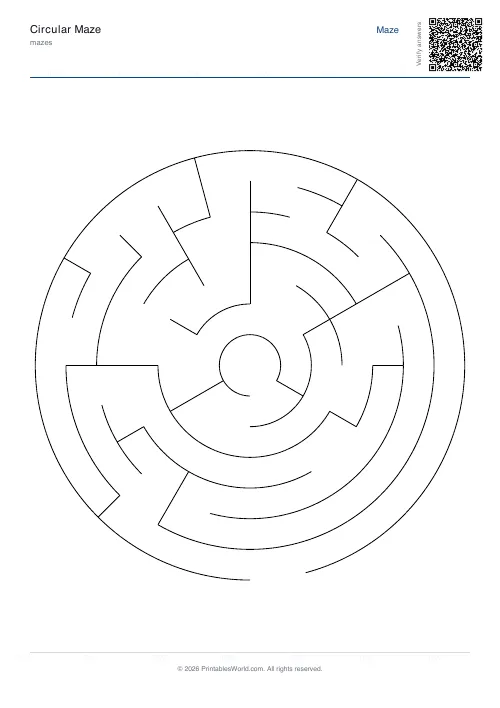 Free printable circular maze — Medium — PDF download