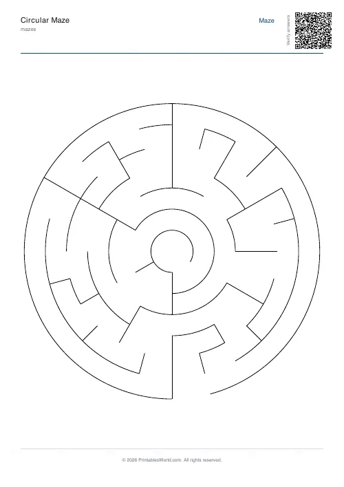 Free printable circular maze — Hard — PDF download