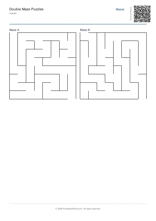 Free printable double maze — 8×8, with answer key — PDF download
