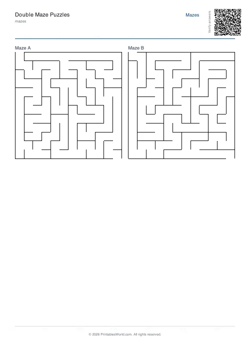 Free printable double maze — 12×12, with answer key — PDF download