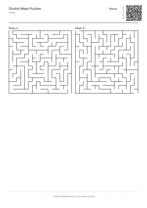 Free printable double maze — 16×16, with answer key — PDF download