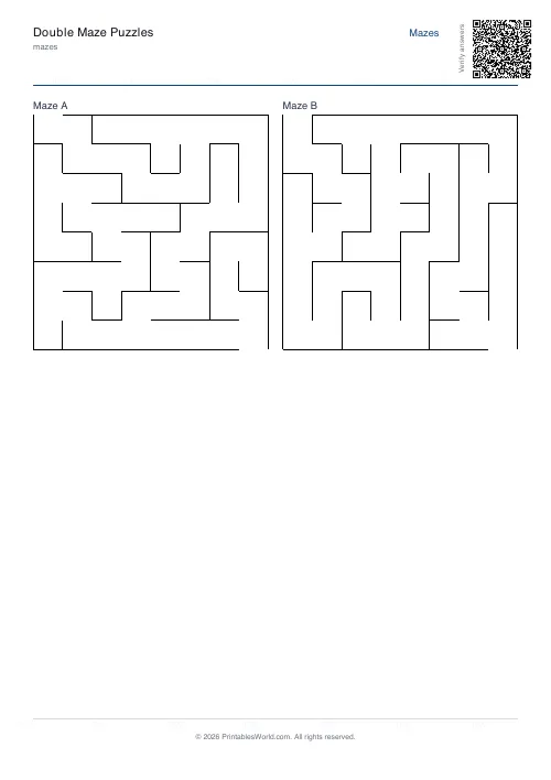 Free printable double maze — 8×8 — PDF download