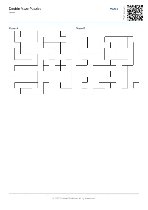 Free printable double maze — Easy, with answer key — PDF download