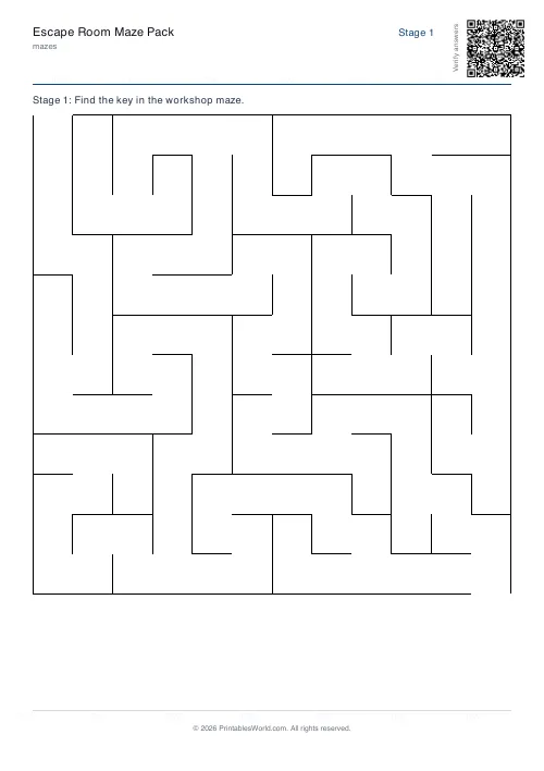 Free printable escape room maze — Set 1, with answer key — PDF download