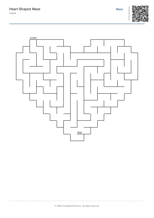 Free printable heart maze — 20, with answer key — PDF download