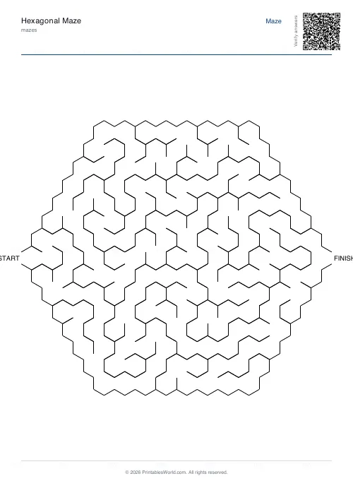 Free printable hexagonal maze (7, with answer key), PDF download