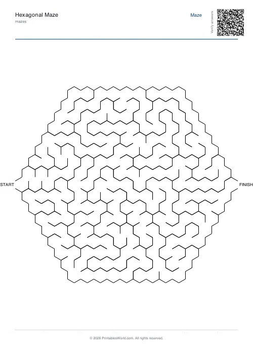 Free printable hexagonal maze (8, with answer key), PDF download