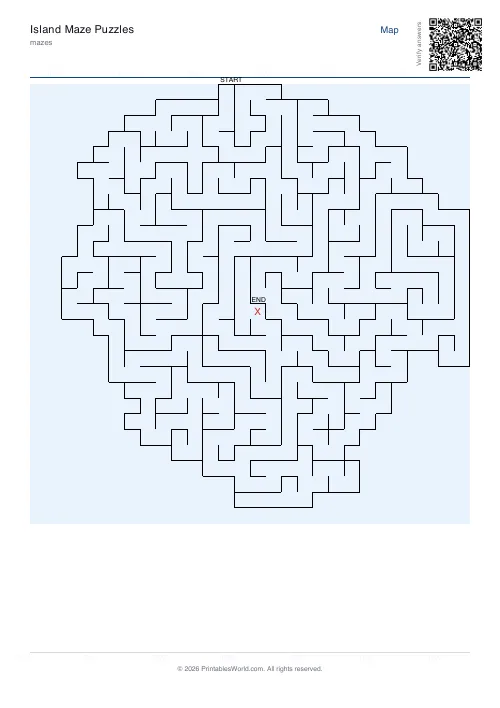 Free printable island maze — 28×28 — PDF download