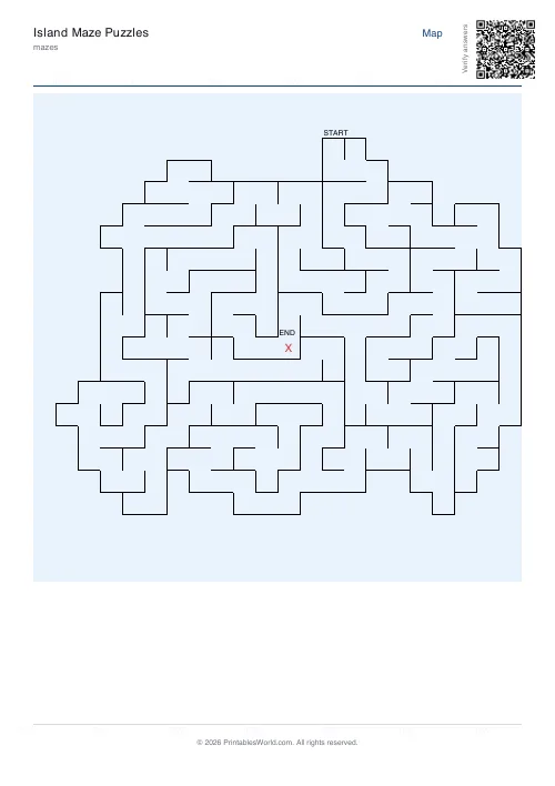 Free printable island maze — 22×22, with answer key — PDF download