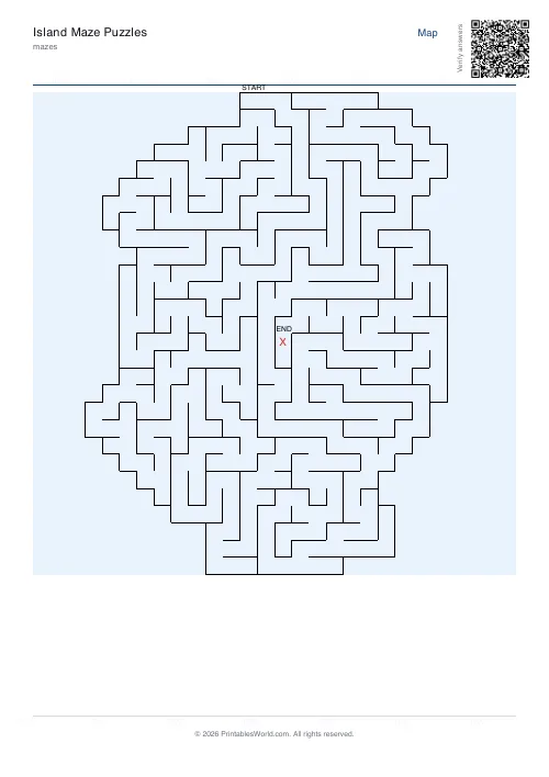 Free printable island maze — 28×28, with answer key — PDF download