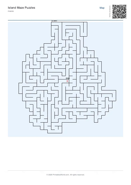 Free printable island maze — 32×32, with answer key — PDF download