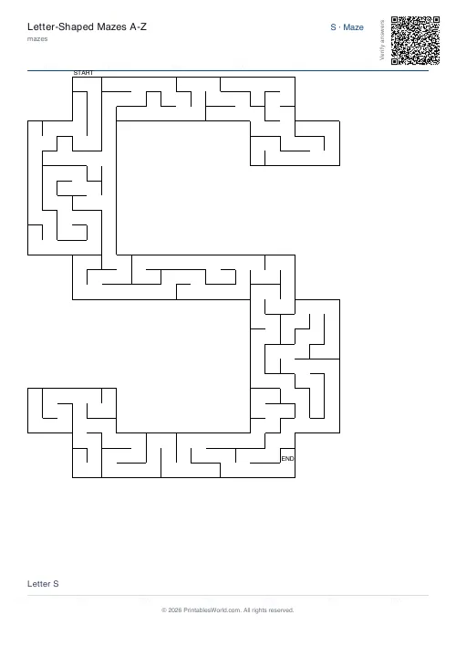 Free printable letter maze — S, with answer key — PDF download
