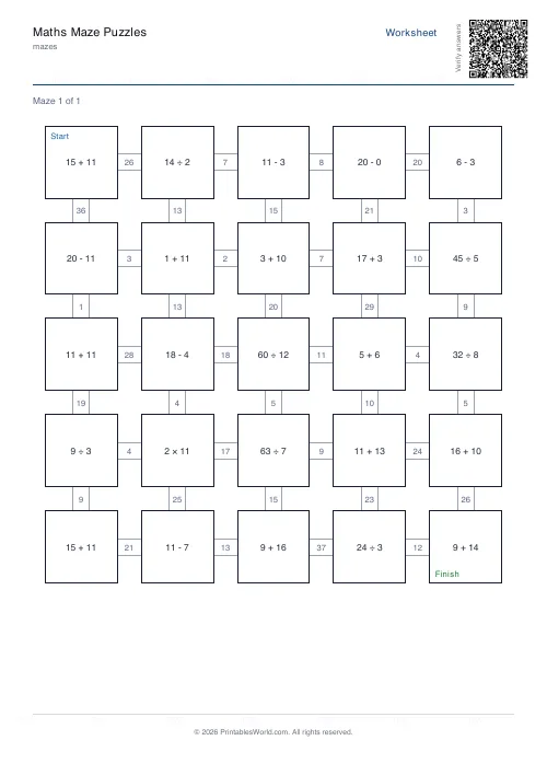 Free printable math maze — Year 1 — PDF download