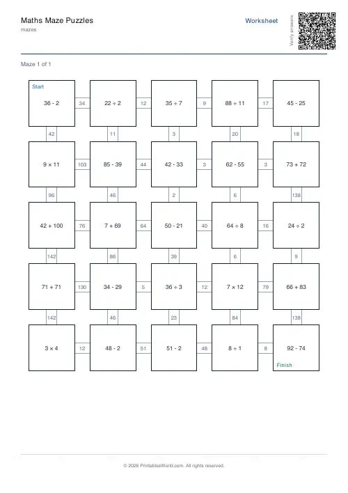 Free printable math maze — Year 2 — PDF download