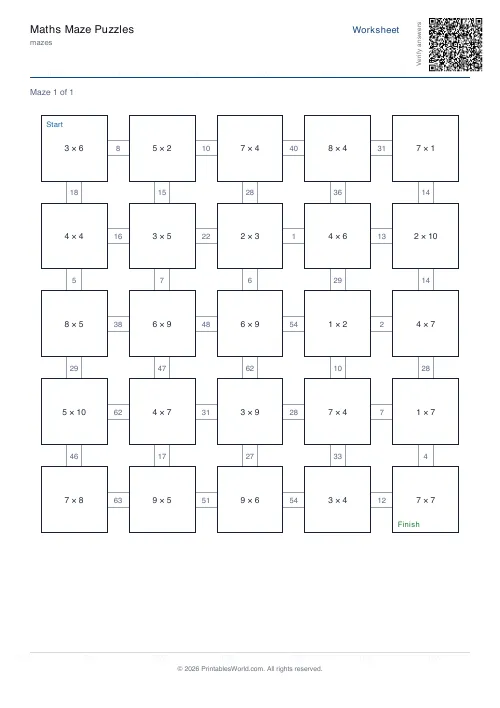 Free printable math maze — Year 3 — PDF download