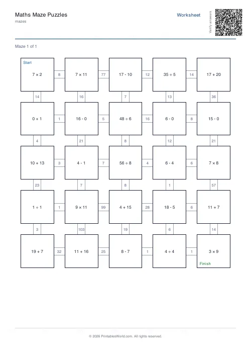 Free printable math maze — Year 4 — PDF download