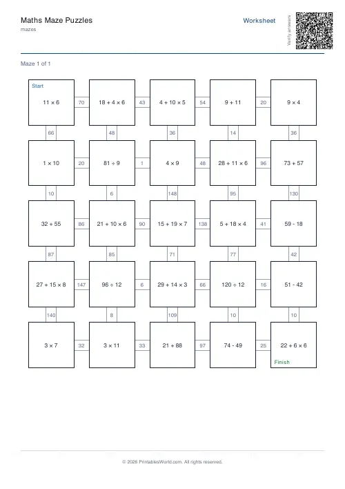 Free printable math maze — Year 5 — PDF download