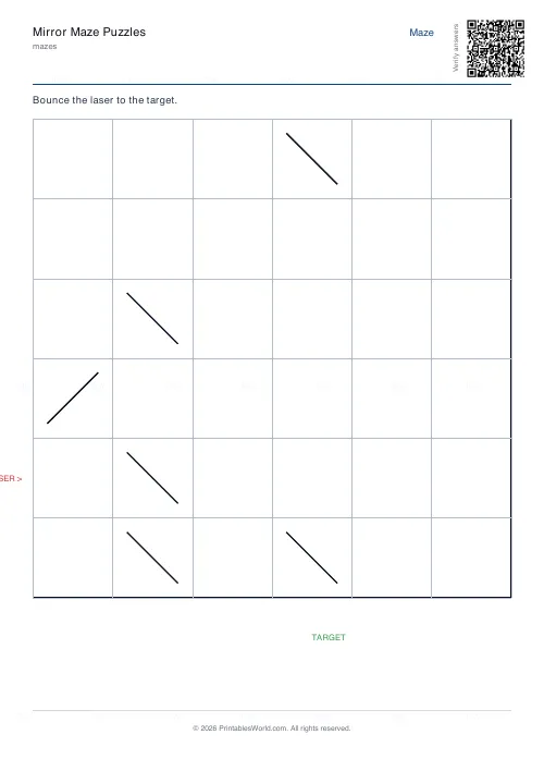 Free printable mirror maze (6×6, with answer key), PDF download