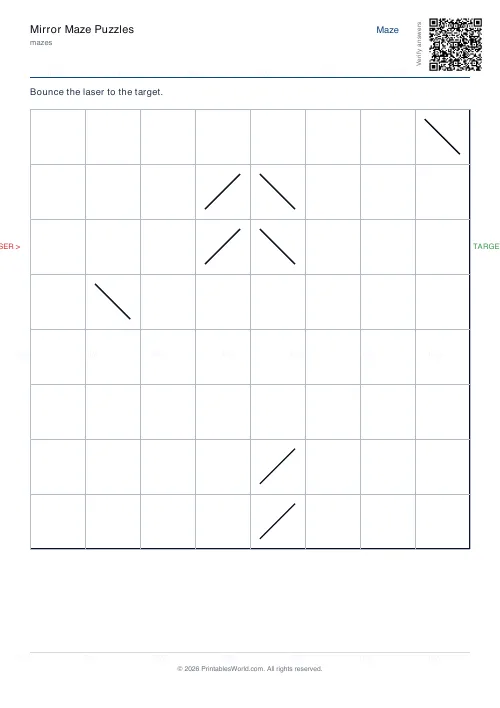 Free printable mirror maze (8×8, with answer key), PDF download