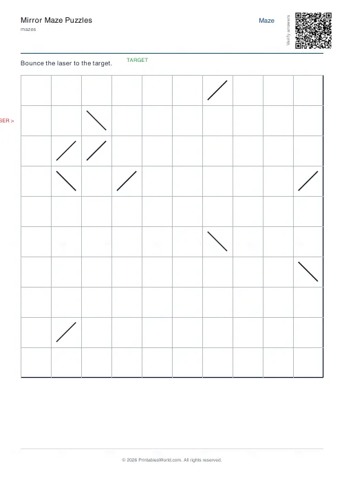 Free printable mirror maze (10×10, with answer key), PDF download