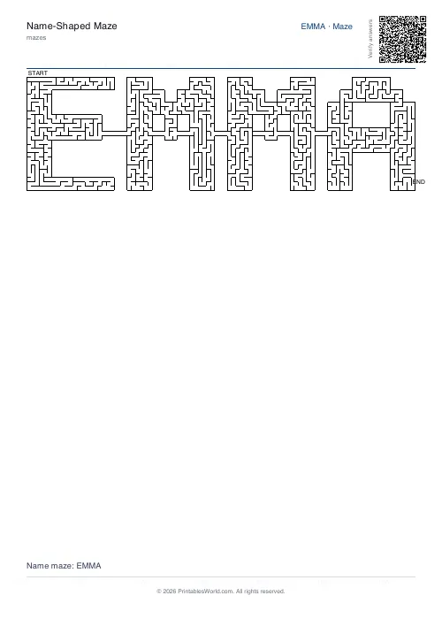 Free printable name maze — Emma — PDF download