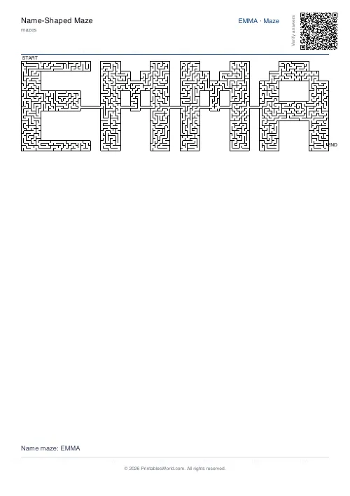 Free printable name maze — 4, with answer key — PDF download