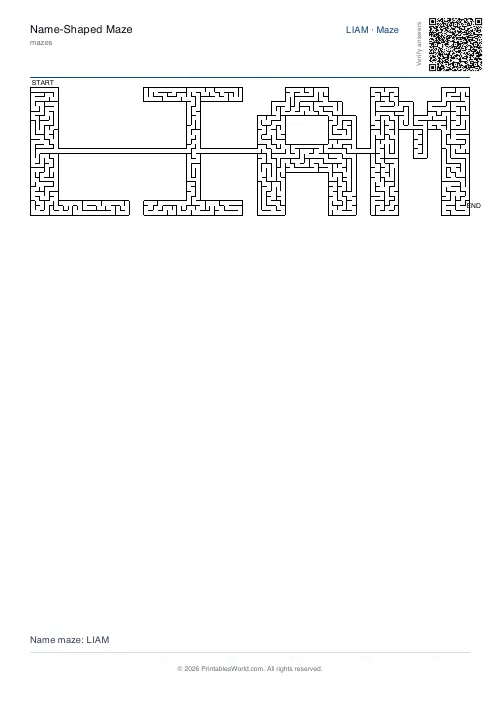 Free printable name maze — Liam — PDF download