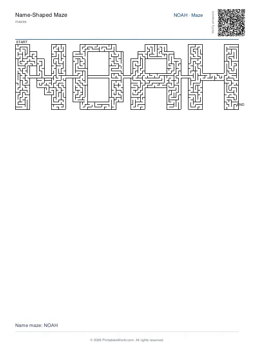 Free printable name maze — Noah — PDF download
