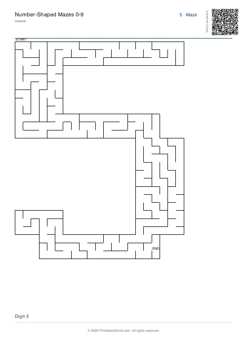 Free printable number maze — 5 — PDF download