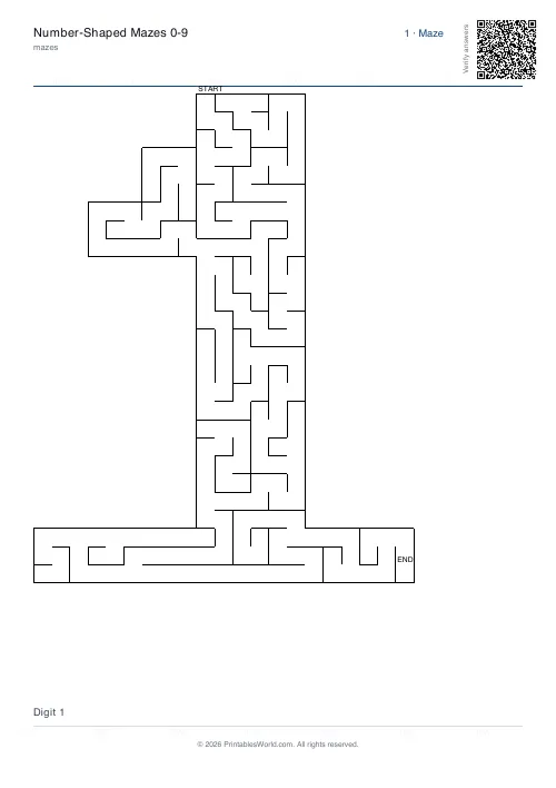 Free printable number maze — 1, with answer key — PDF download