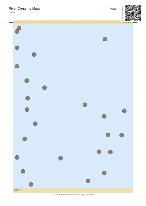 Free printable river crossing maze (25, with answer key), PDF download