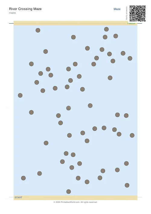 Free printable river crossing maze (60, with answer key), PDF download