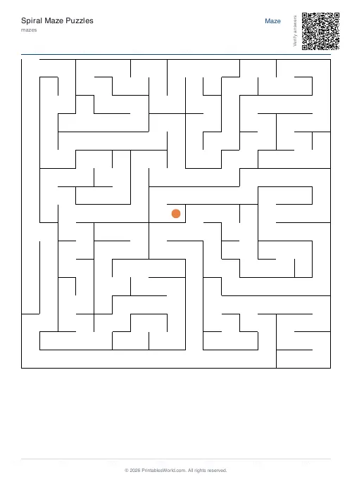 Free printable spiral maze — Hard, with answer key — PDF download