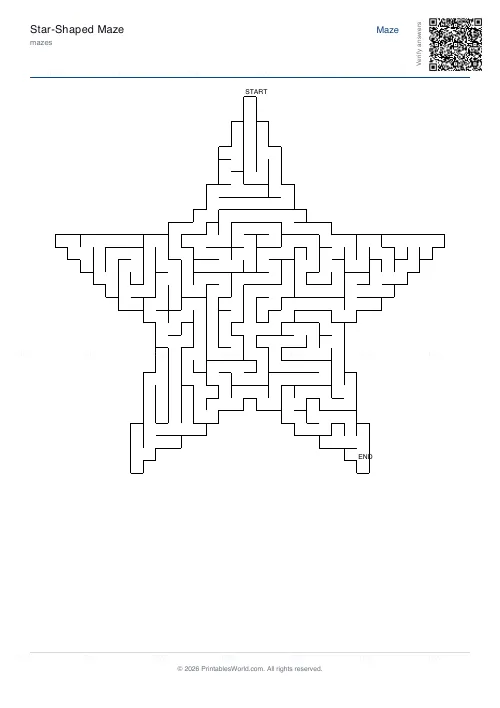 Free printable star maze (5-point), PDF download