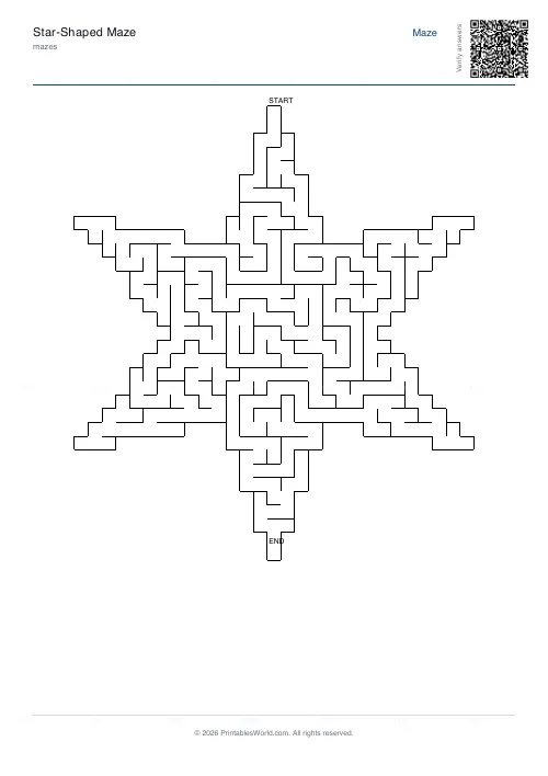 Free printable star maze (6-point), PDF download