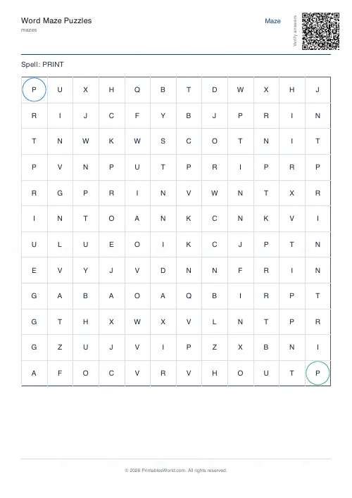 Free printable word maze, PDF download