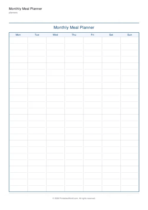 Free printable monthly meal planner — Monday start — PDF download