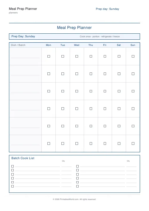 Free printable meal prep planner — Sunday prep — PDF download