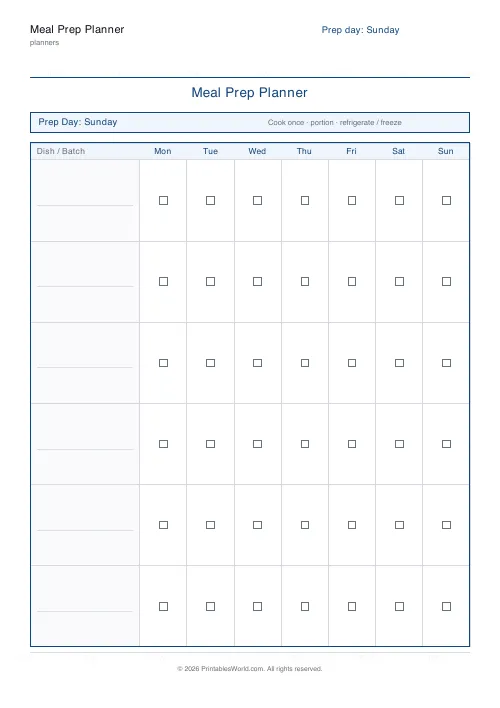 Free printable meal prep planner — Grid only — PDF download