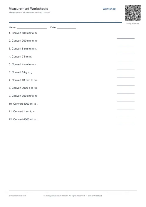 Free printable measurement Worksheets PDF — sheet 12