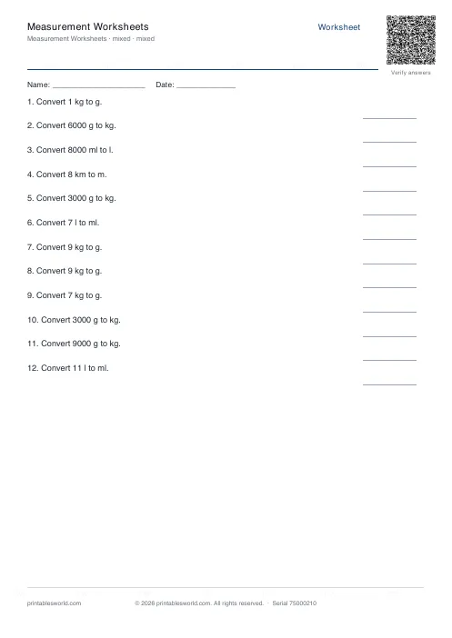 Free printable measurement Worksheets PDF — sheet 3
