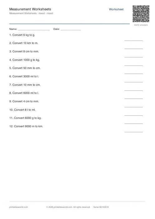 Free printable measurement Worksheets PDF — sheet 7