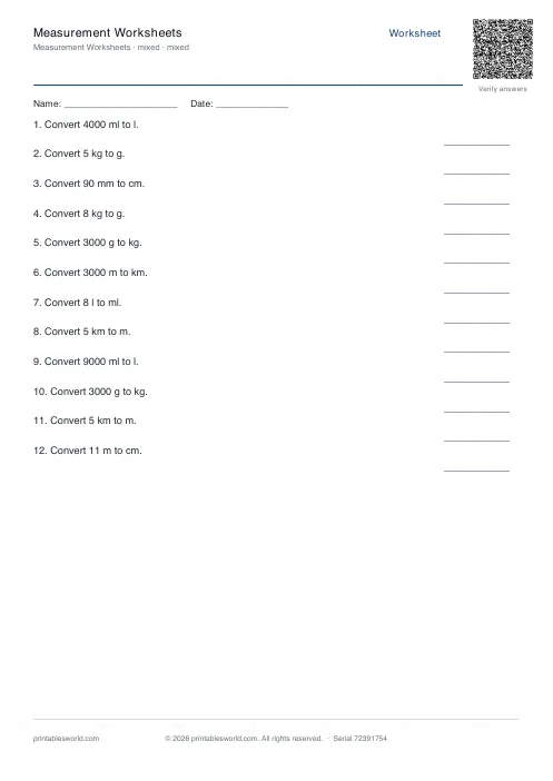 Free printable measurement Worksheets PDF — sheet 8