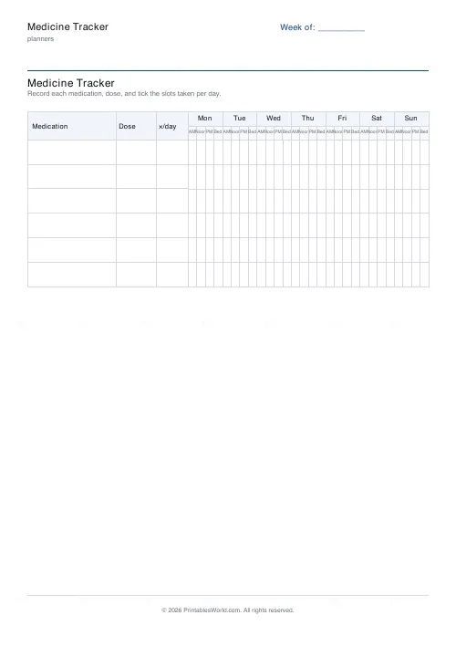 Free printable medicine tracker (6 medications), PDF download