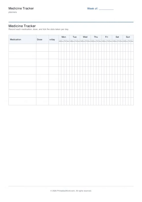 Free printable medicine tracker (10 medications), PDF download