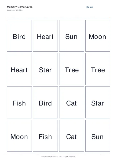 Free printable memory match game — Emoji — PDF download