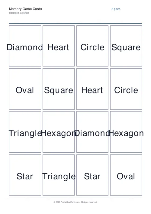 Free printable memory match game — Shapes — PDF download
