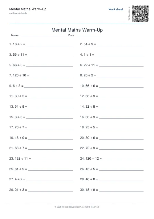 Free printable mental maths worksheet — Multiply, with answer key — PDF download
